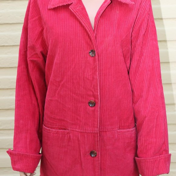 BLAIR WOMENS MEDIUM RED CORDUROY BLAZER JACKET SOFT FUR LINED BUTTON CLOSURE - Picture 2 of 8